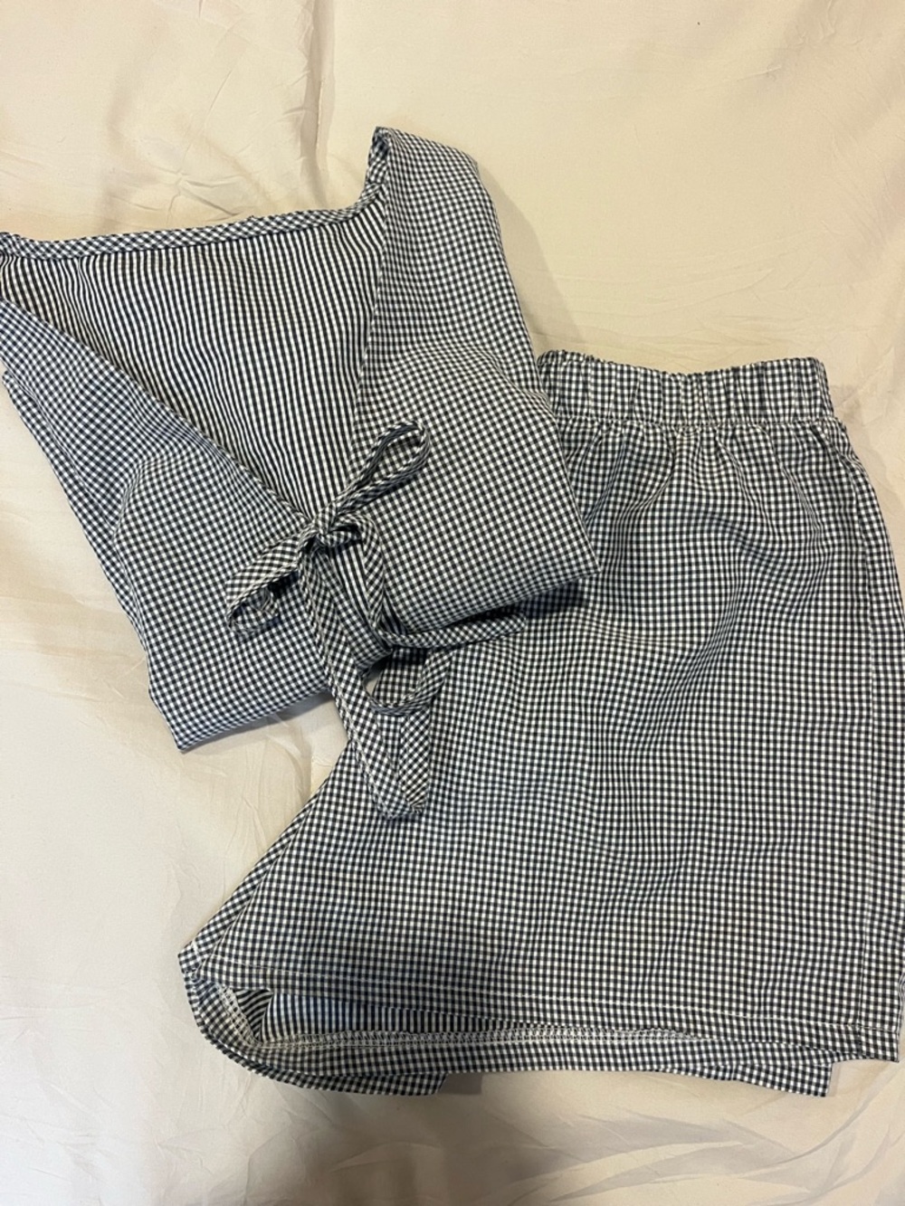 Gingham Tie-Front Top and Matching Shorts Set in Navy and White